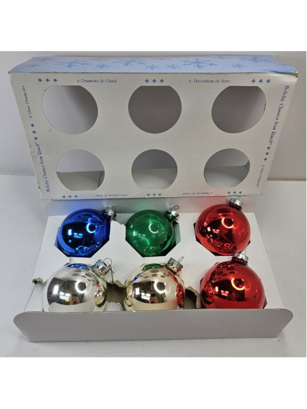 Vintage Rauch Glass Christmas Ball Ornaments 6pc 65mm USA Original Box